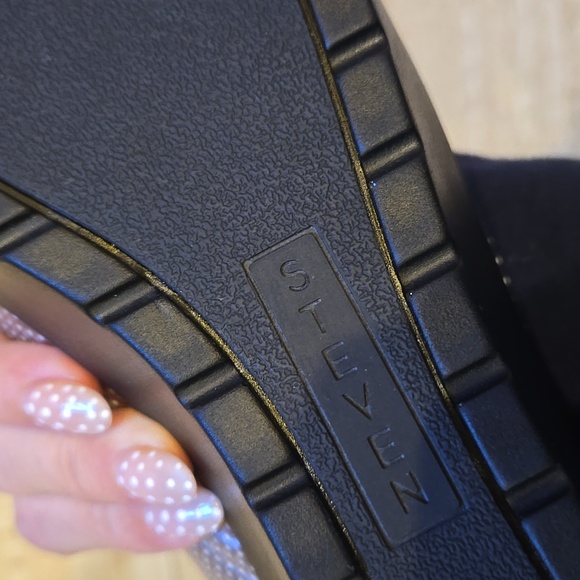 STEVEN by Steve Madden Babelle Metallic Silver Peep Toe Ankle Strap Wedges - Picture 6 of 10